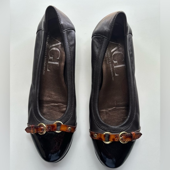 AGL Attilio Giusti Leombruni Ballet Flats Brown Leather Patent Cap Toe Size 37.5 - Picture 2 of 4